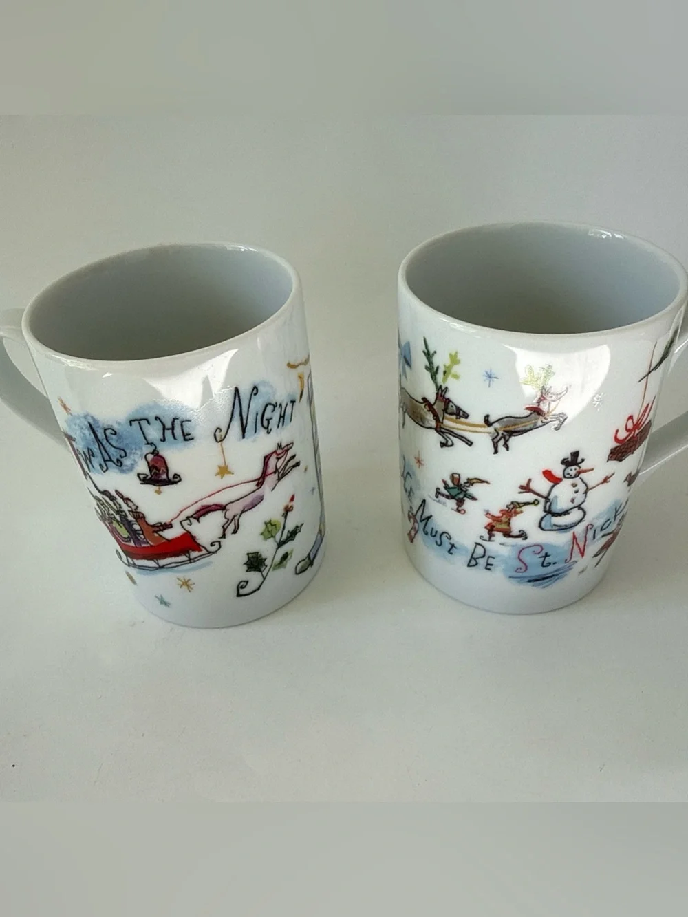 2 Crate & Barrel Twas the Night Mugs Diane Bigda Design 8 Ounce